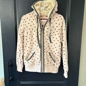 Boden Pink Fleece Lined Hoodie with Brown Polka Dots